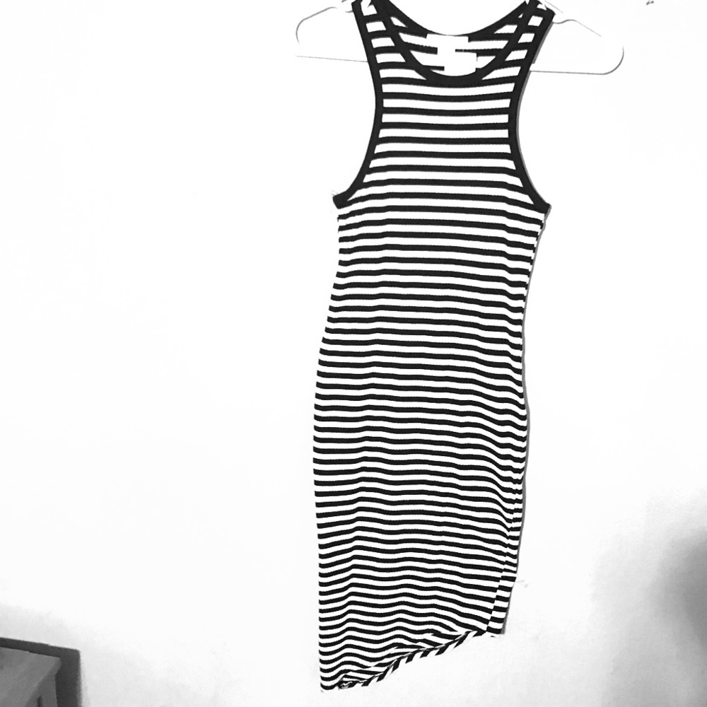 Black and white striped a-line dress